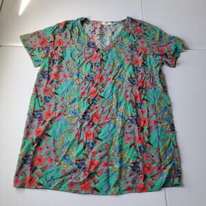 Natural Life Dress Womens Medium Green Floral Boho V Neck Casual Short Sleeve